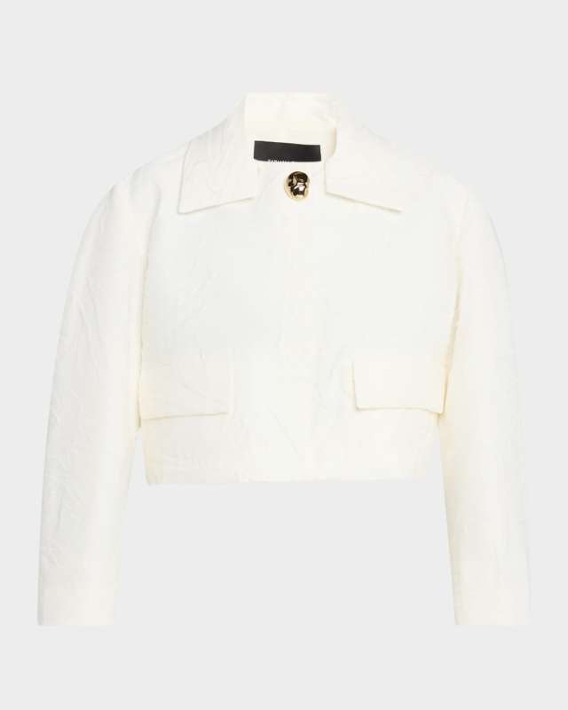 Cropped Crinkled Wool Jacquard Jacket
